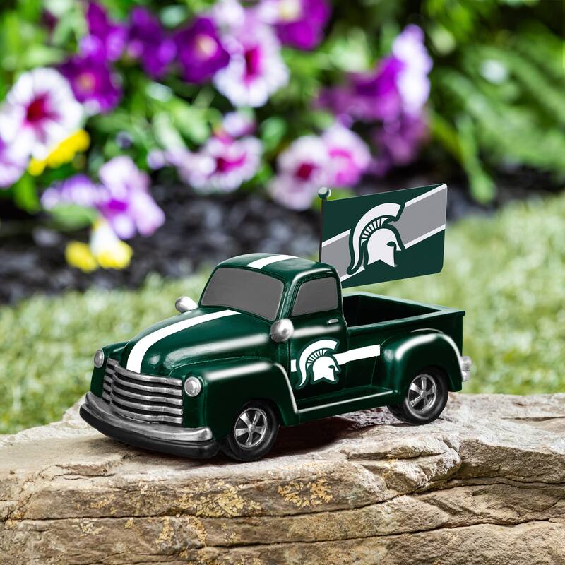 NCAA Rally Truck Garden Statue with Team Flag - Michigan State University