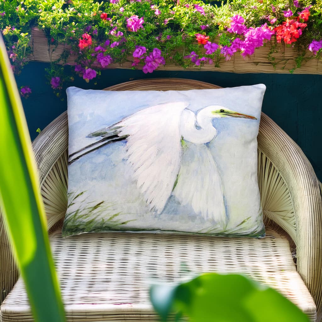 Magnolia Casual Outdoor Pillow White Egret Flying 19x24