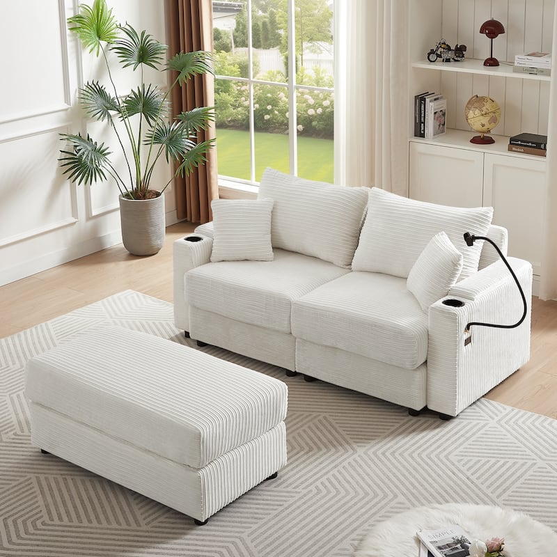 Modern Upholstered Sofa with A Movable Ottoman