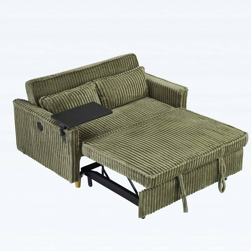 Pull-Out and Push-In Sofa with Movable Tabletop and USB Ports, Ideal for Living Rooms and Bedrooms