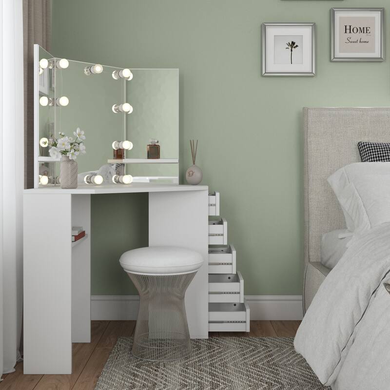 Roomsmart Corner Makeup Vanity Desk with 5 Drawers