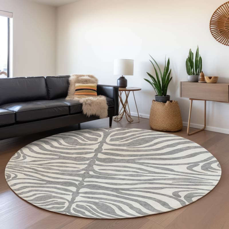 Premium Washable Super Soft Zebra Print Mayfield Rug - Gray - 8' x 8'