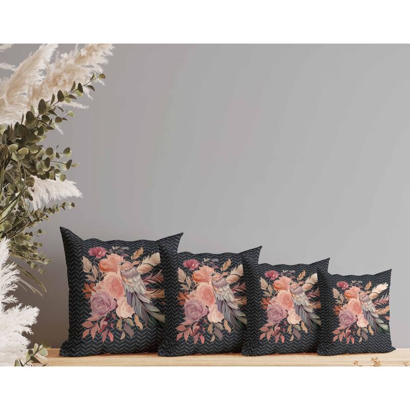 Feathered Bouquet Faux Suede Reversible Throw Pillow Black and Pink