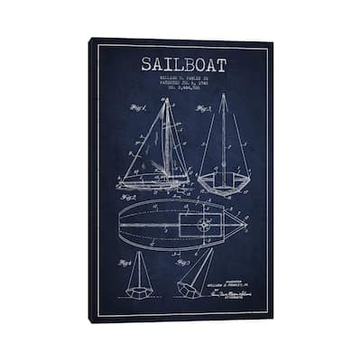 iCanvas "Sailboat Navy Blue Patent Blueprint" by Aged Pixel Canvas Print