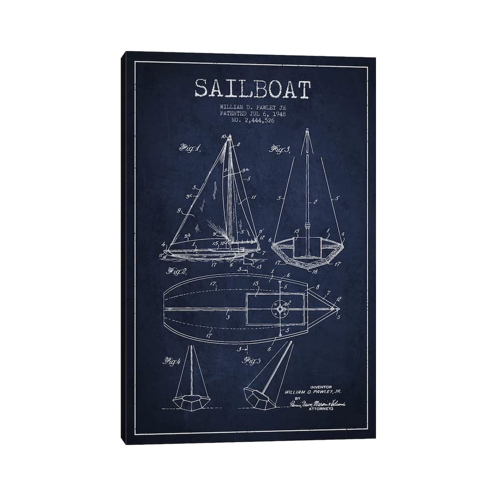 iCanvas "Sailboat Navy Blue Patent Blueprint" by Aged Pixel Canvas Print