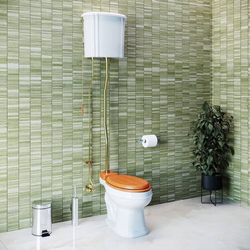 High Tank Toilet Round Bowl and White Ceramic Tank, Brass PVD Z Pipe