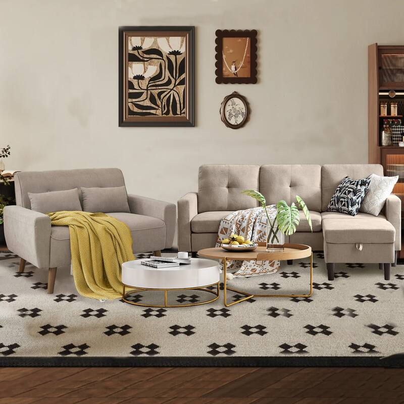 3 Pieces Living Room Sets - Beige