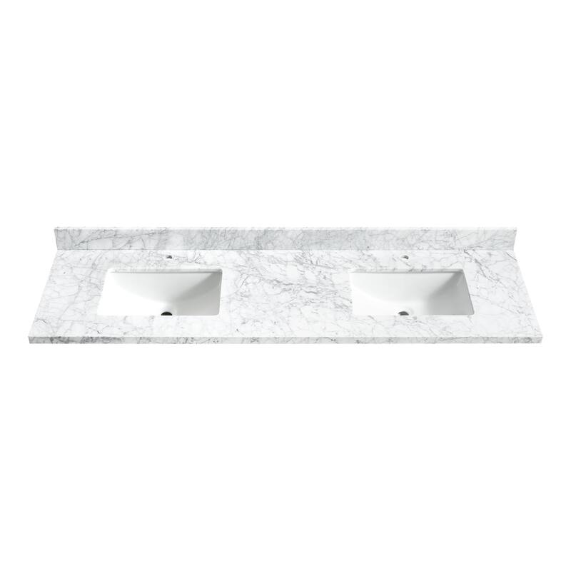 Zevio Natural Marble Vanity Top in Carrara White with Ceramic Sink