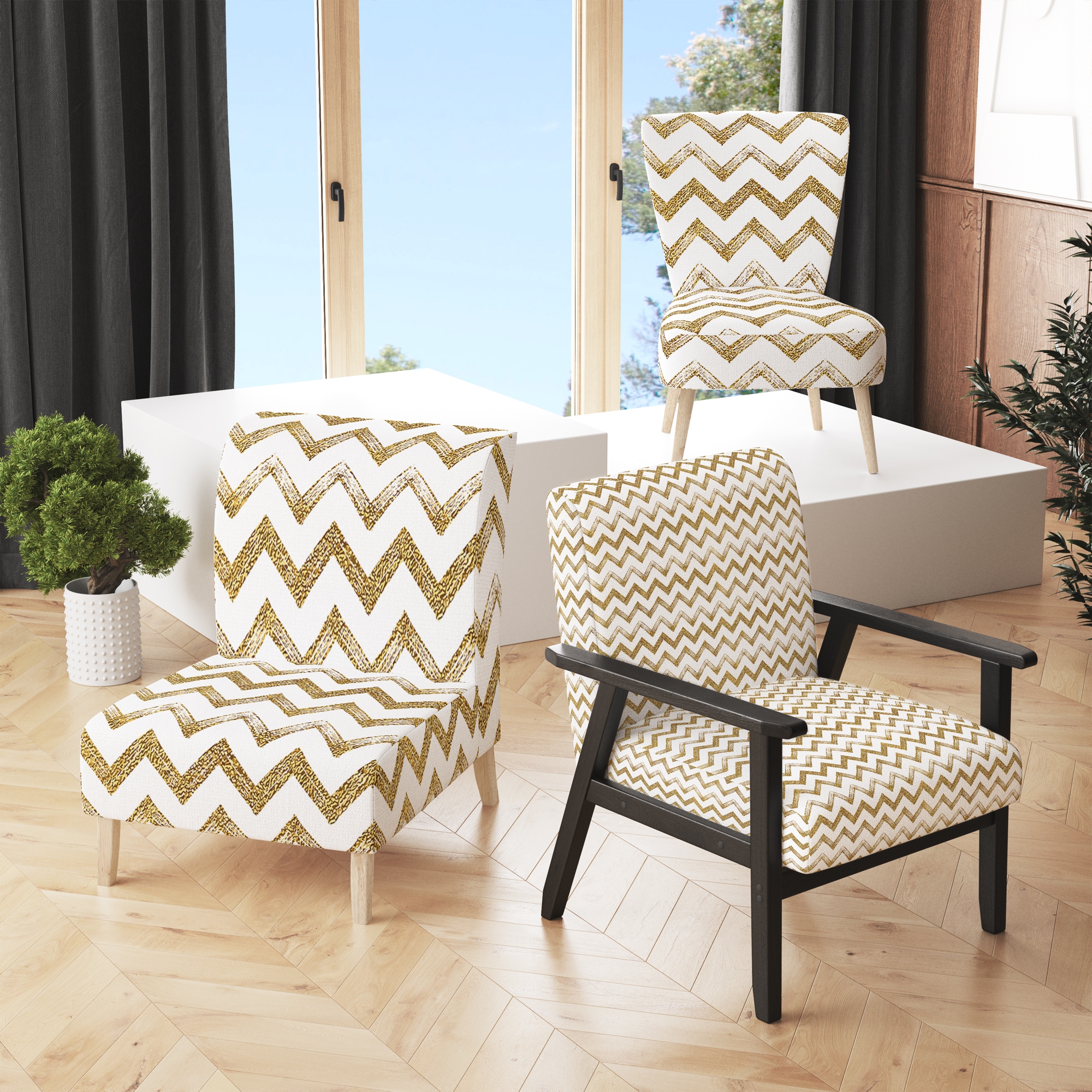 Chevron accent store chair with arms