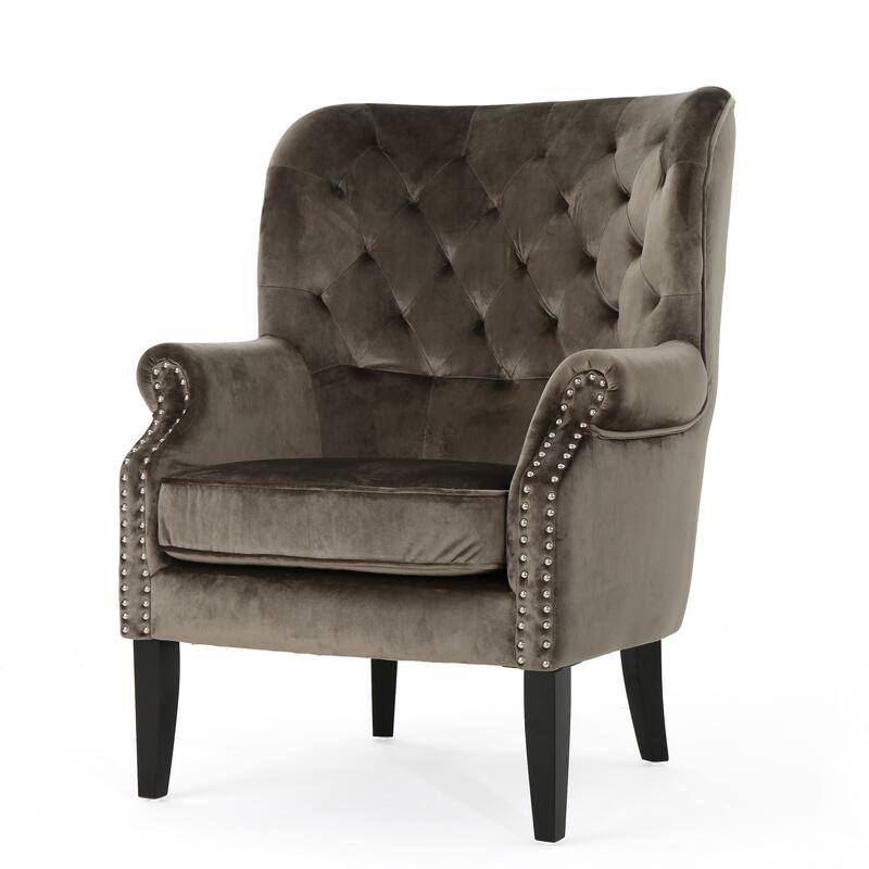 Grey 32" High Back Velvet Club Chair