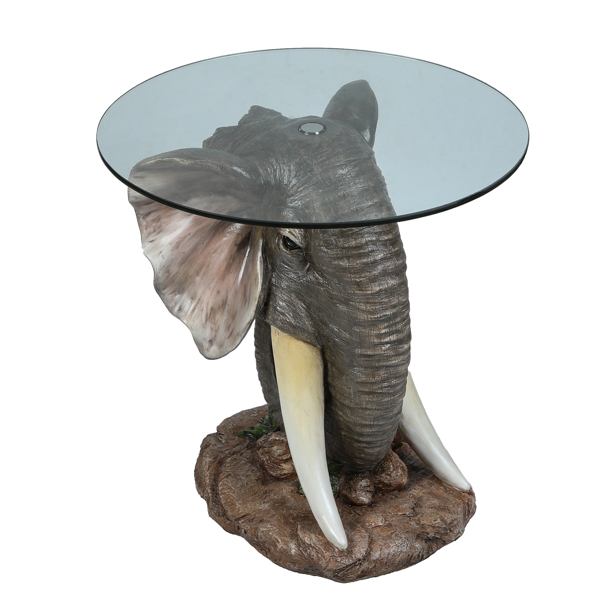 Resin Elephant Glass Top Round End Table Overstock 33307550
