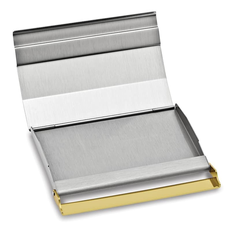 Curata Nickel-Plated Satin Finish with Polished Gold-Tone Stripe Business Card Case