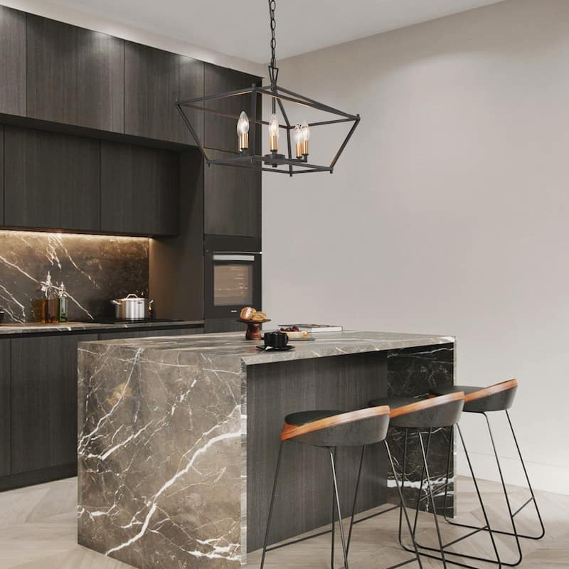 Glint Modern 6-Light Geometric Chandelier Black Gold Rectangle Island Light - L23.6" xW12.6"xH14.5"