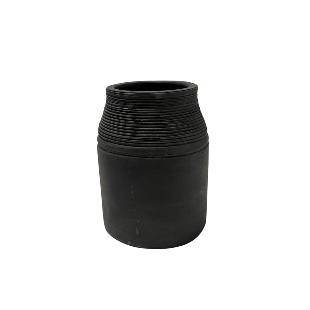 Circular Neck Terracotta Vase - 6.25" - Black