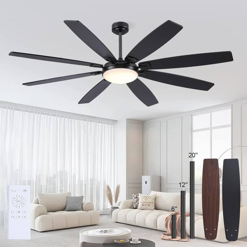 72" Large Ceiling Fan with Light,Remote and APP Control,For warehouse,resterant,patio,garage - 72 Inches - Black