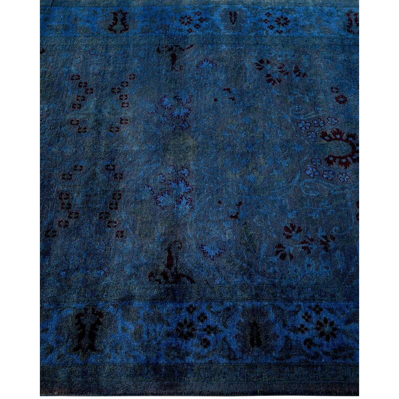 Overton Hand Knotted Wool Vintage Inspired Modern Contemporary Overdyed Navy Runner Rug - 3' 1" x 10' 5"