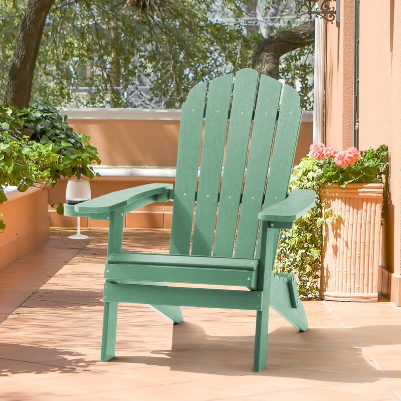 Bonosuki Folding Adirondack Chair Patio Outdoor Plastic Fire Pit Chair - Dark Green