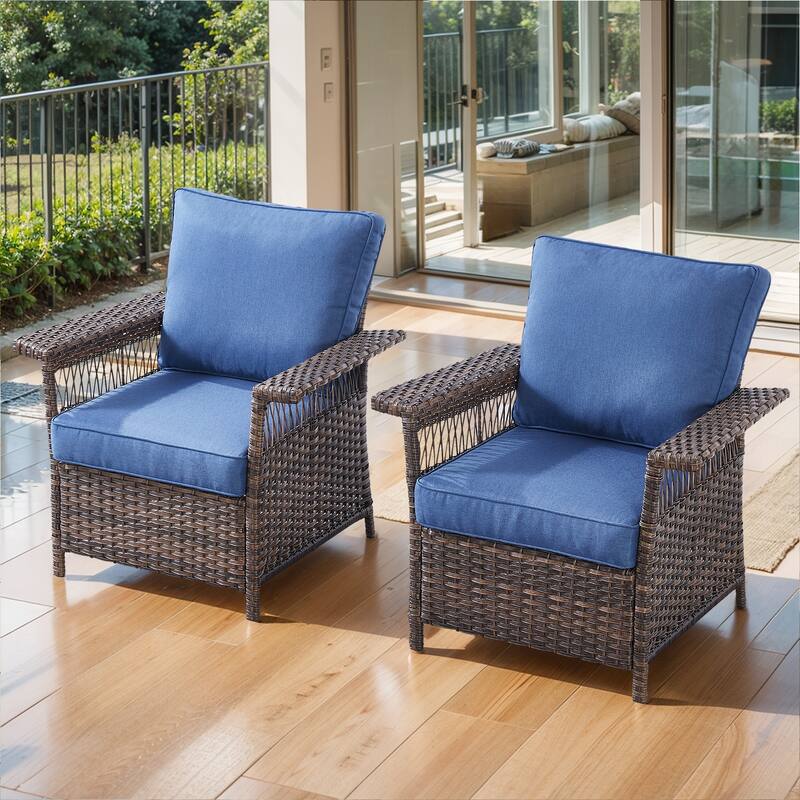 Gymojoy Outdoor Rattan Chairs with Armrest Chair - Brown - Blue