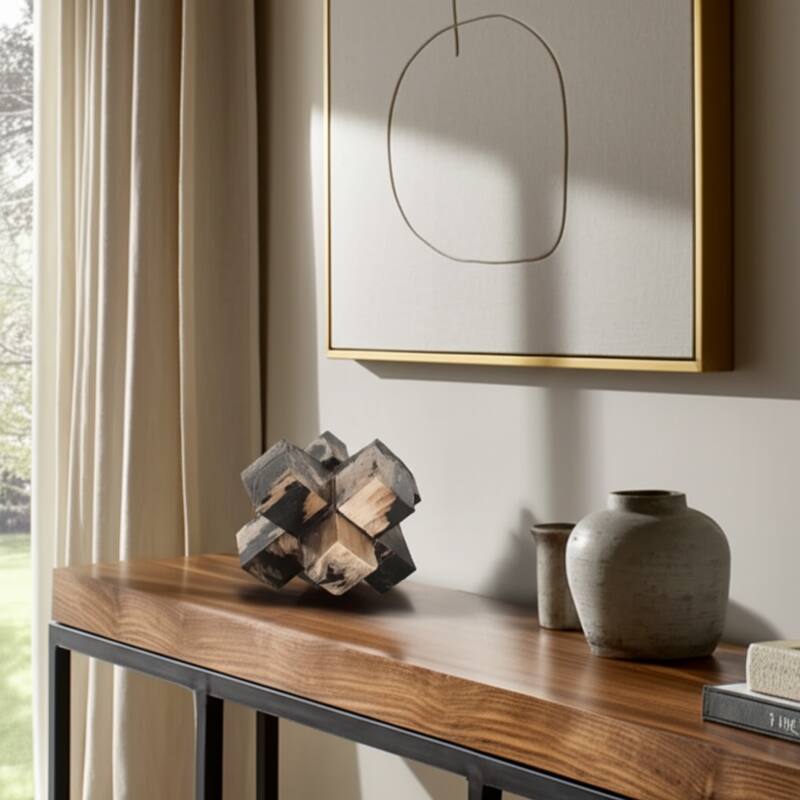 Wood Decorative Object Geometric Design for Home Bedroom Office Decor - 5" x 5" x 5"