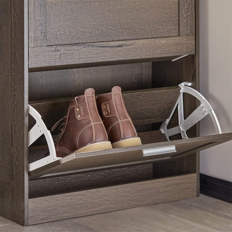 Brown Shoe Cabinet with 2 Flip-Drawers - 9.4"D x 23.6"W x 31.5"H