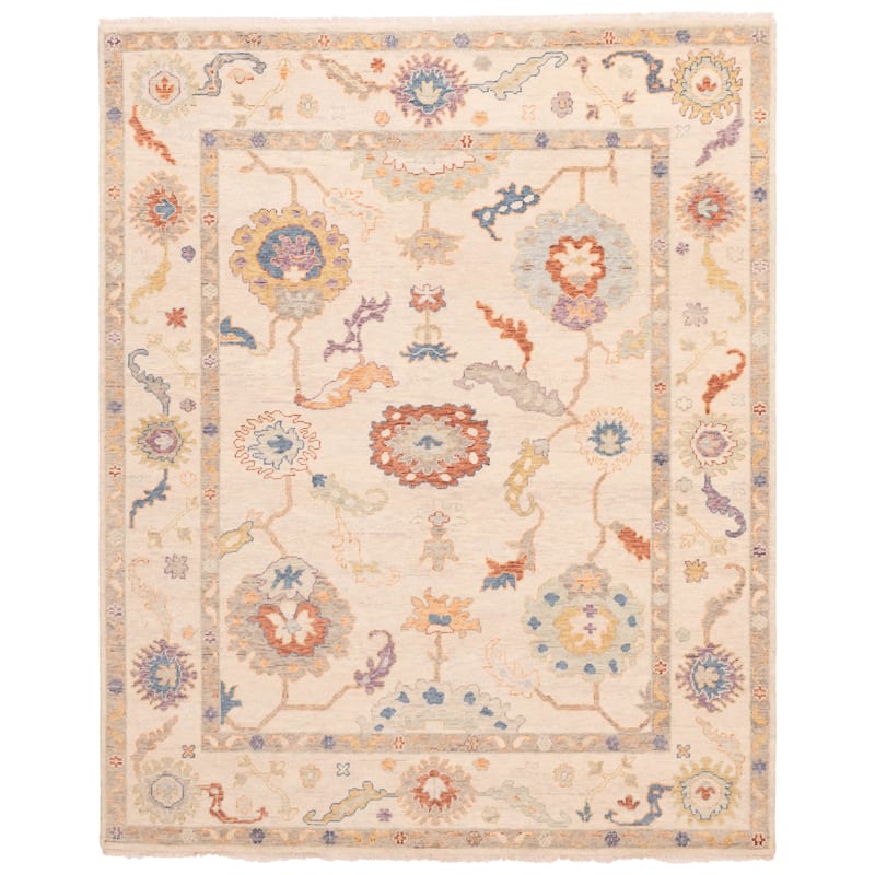 ECARPETGALLERY Hand-knotted Modern Oushak Ivory Wool Rug - 8'1 x 10'1