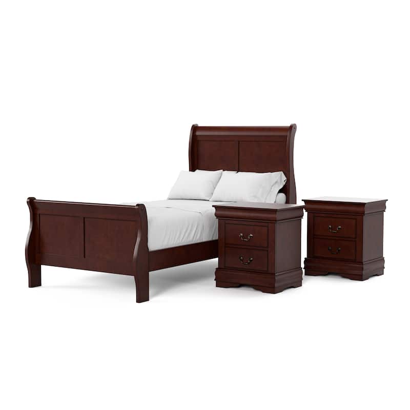 Furniture of America Mayday Traditional Kids Solid Wood 3-Piece Bed and 2 Nightstand Bedroom Set