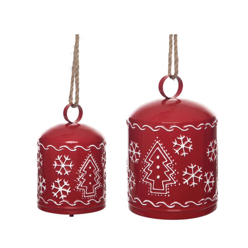 Transpac Metal 11.25 in. Red Christmas Embossed Bell Set of 2