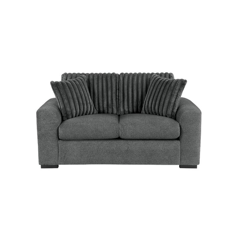Zian Loveseat, Dark Gray Microfiber and Corduroy, 2 Matching Pillows, 66 Inch