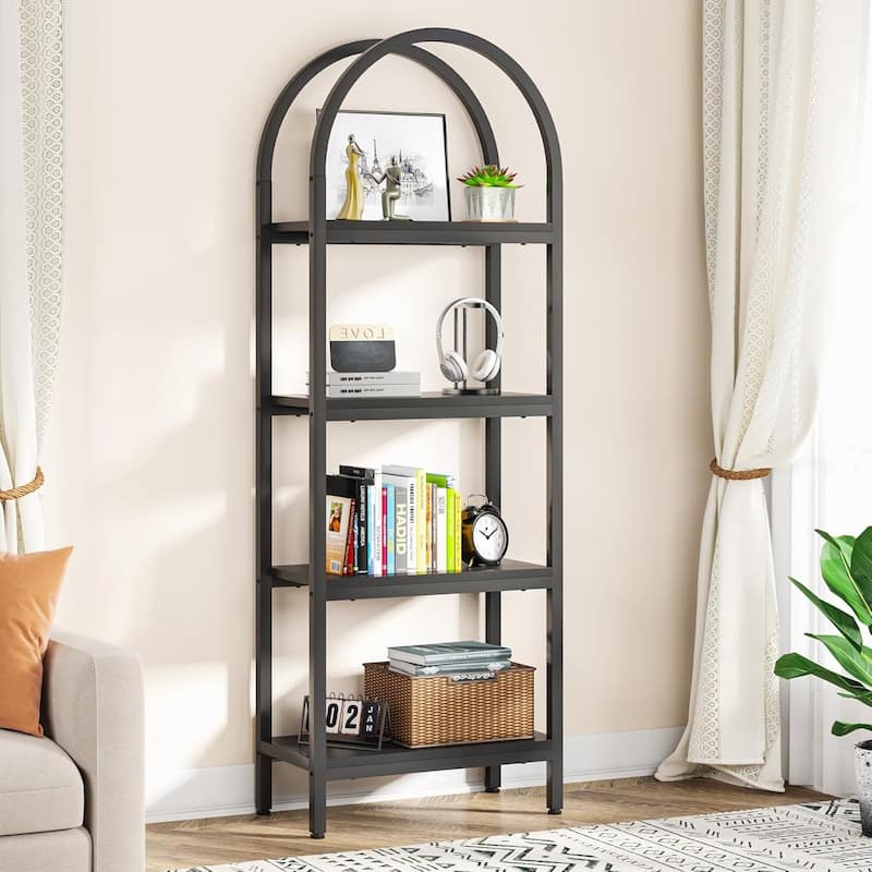 4-Tier Industrial Bookshelf, 70.8" Etagere Bookcase Free Standing Ladder Shelf for Living Room, Home Office