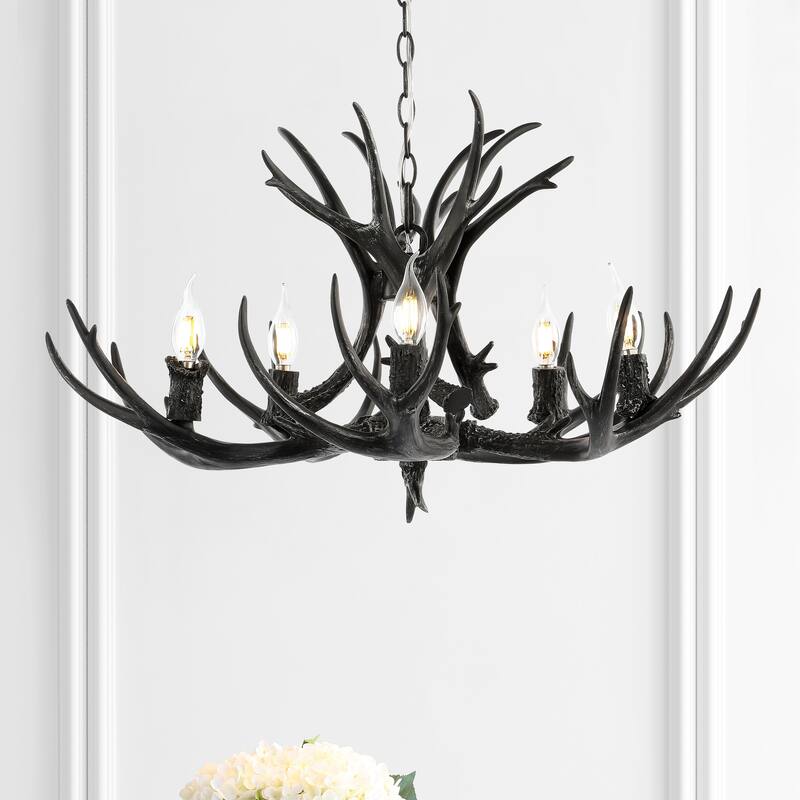 Apollo Adjustable Resin Antler 5-Light LED Chandelier, by JONATHAN Y - 30"