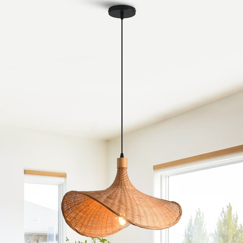 20" Boho Natural Bamboo Handmade Adjustable Pendant Light Chandelier for Dining Room