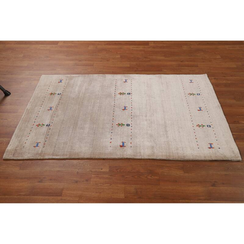 Tribal Gabbeh Indian Foyer Rug Handmade Beige Silk Carpet - 3'1"x 4'11"