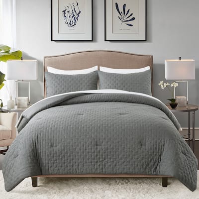 3 Pieces Quilted Creased Square Comforter Set with 2 Pillow Shams