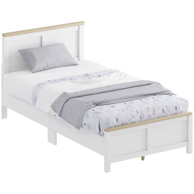 HOMCOM Twin Size Bed Frame with Headboard and Footboard, Twin Platform Bed Frame with Wooden Slats, Under-Bed Storage