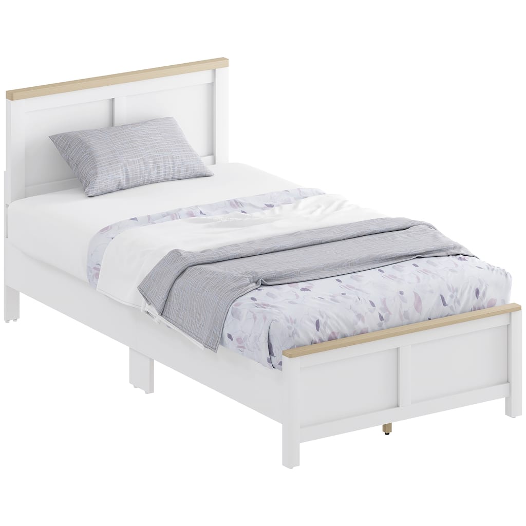 HOMCOM Twin Size Bed Frame with Headboard and Footboard, Twin Platform Bed Frame with Wooden Slats, Under-Bed Storage