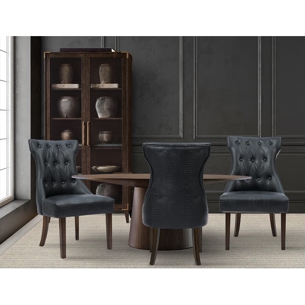 Shop Chic Home Bronte Dining Side Chair Button Tufted Pu Leather Espresso Wood Legs Set Of 2 On Sale Overstock 19852479