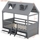 preview thumbnail 33 of 47, House Bed Wood Low Loft Bed House-shape Frame Bed with 2 Roof Skylights, Kids Storage Bed with 4 Drawers, Guardrail and Stairs