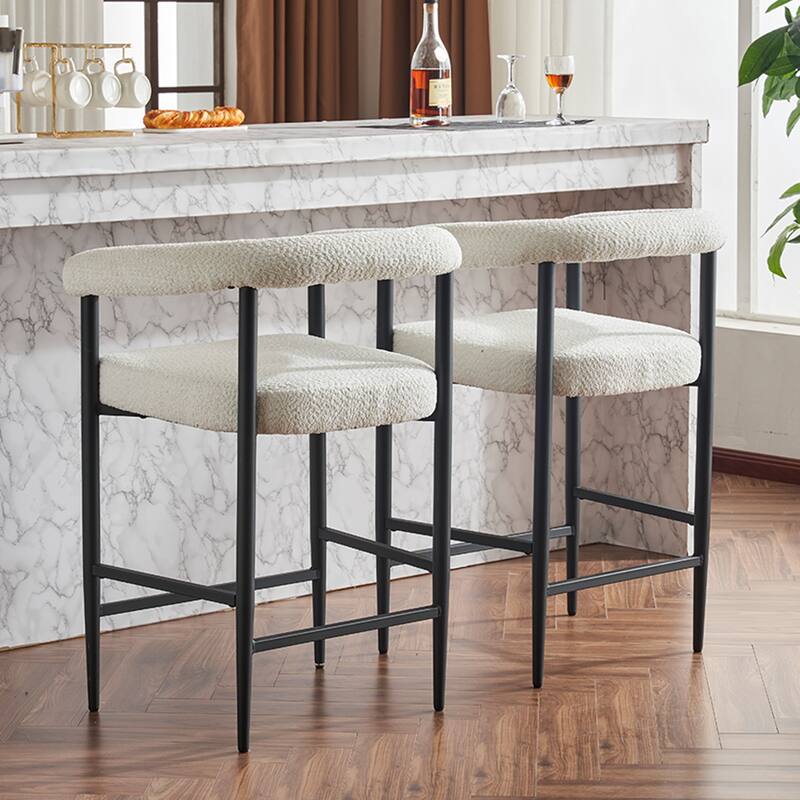 Modern Upholstered Bar Stools Set of 2, Fabric Counter Height Chairs with Metal Frame & Armrests, Kitchen Island Bar Chairs