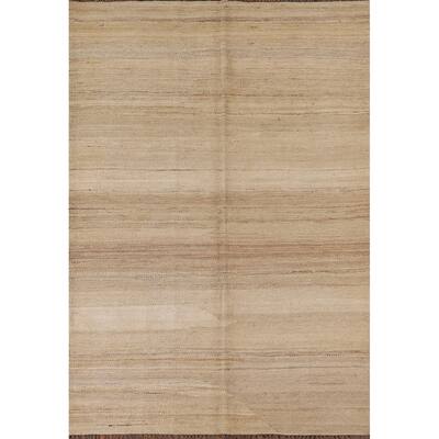 Earth Tone Kilim Modern Rug Flat-weave Reversible Wool Carpet - 4'3"x 5'10"
