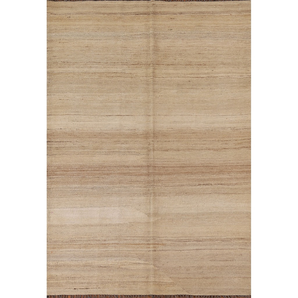 Earth Tone Kilim Modern Rug Flat-weave Reversible Wool Carpet - 4'3"x 5'10"