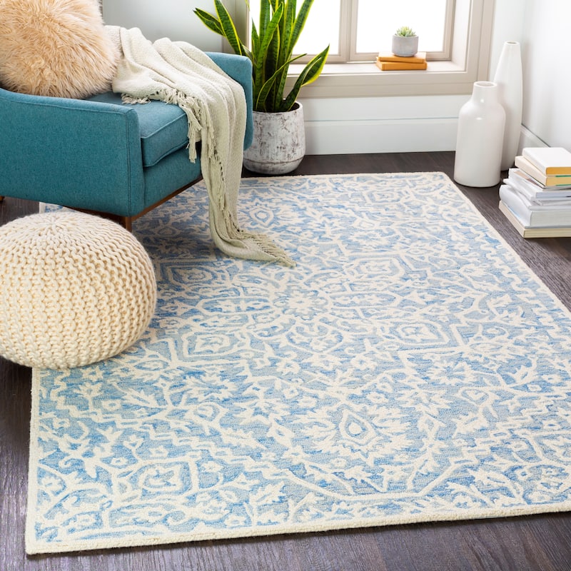 Livabliss Hensley Handmade Medallion Wool Area Rug - Denim - 6' x 9'