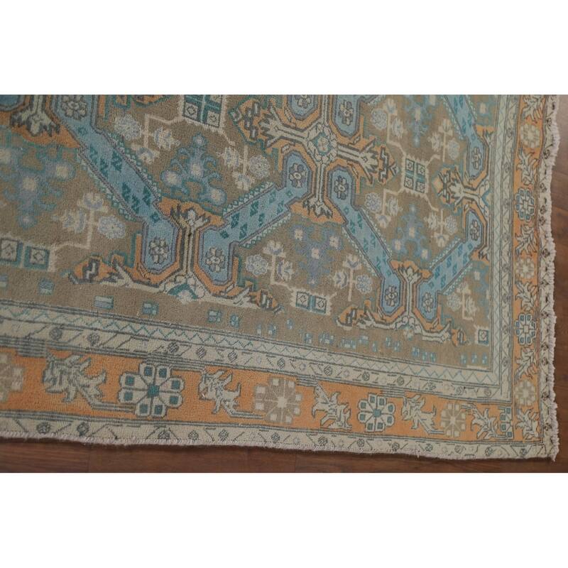 Hand Knotted Oriental 100% Wool Carpet Traditional All-Over Beige & Ivories Heriz Runner Rug - 10' 9'' X 3' 4''