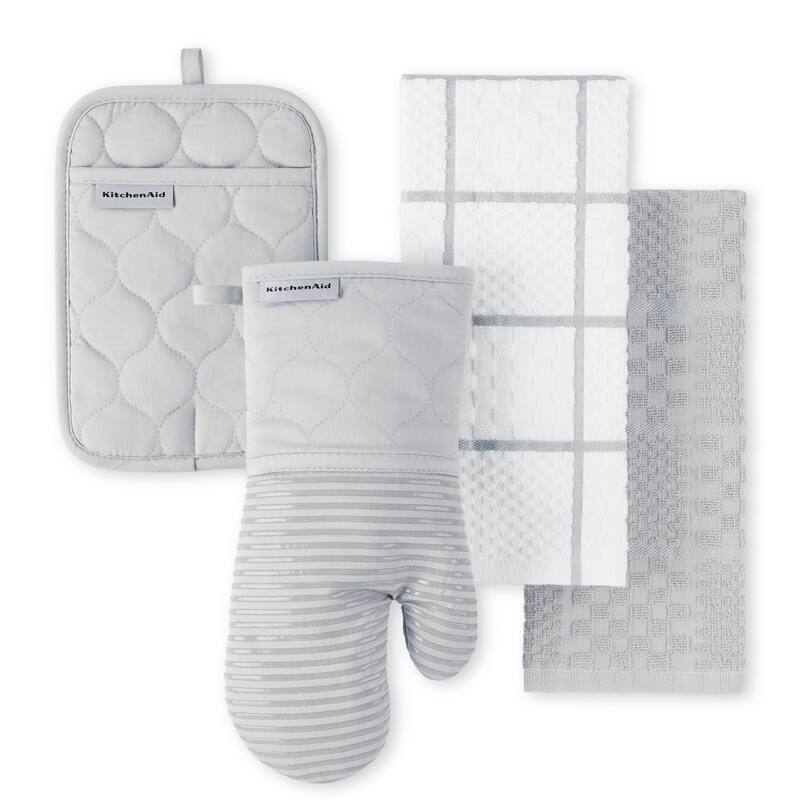KitchenAid Onion Quilt Kitchen Towel, Oven Mitt & Potholder Set 4-Pack - Matte Grey