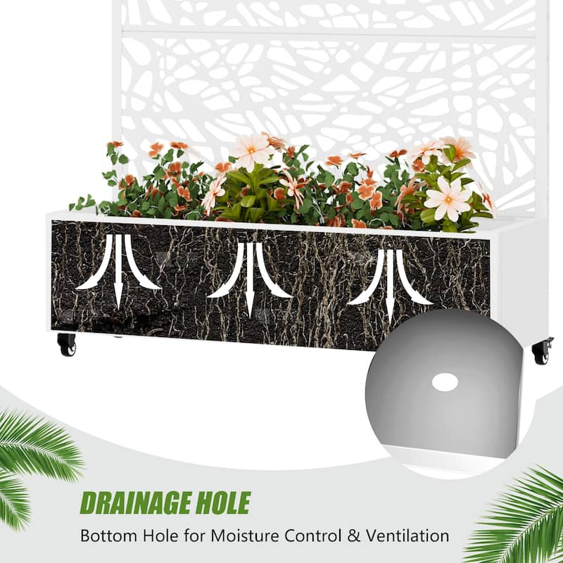 Metal Galvanized Planter Box with Trellis Privacy Screen Lockable Wheels