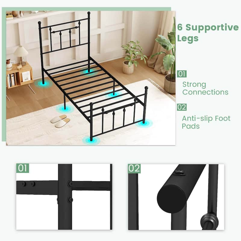 Costway Twin/Full/Queen Size Metal Bed Frame with Headboard Under-bed