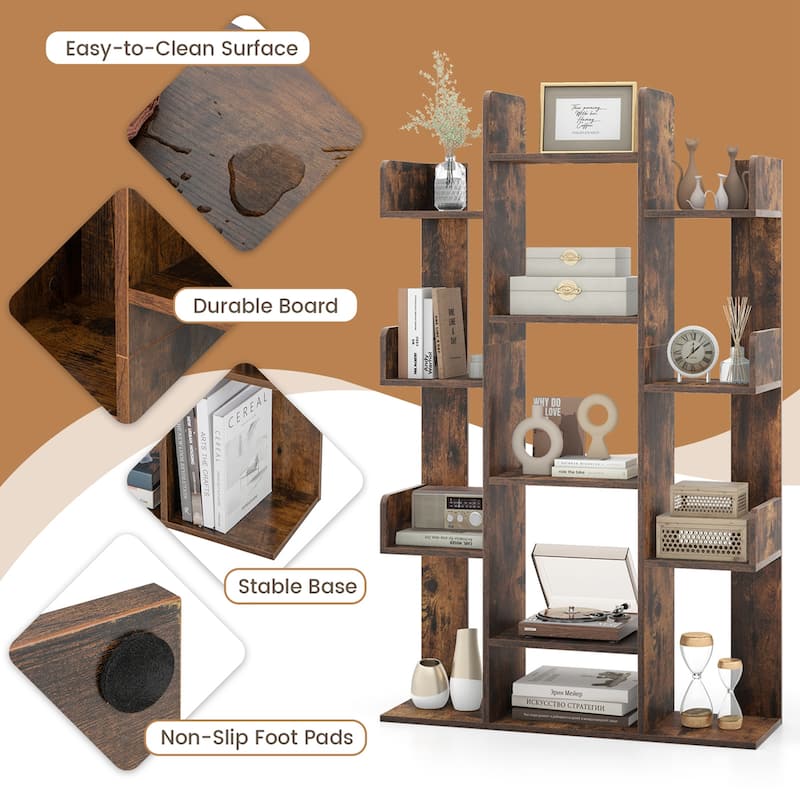 2 PCS Bookshelf Tree-Shaped Bookcase w/Storage Shelf