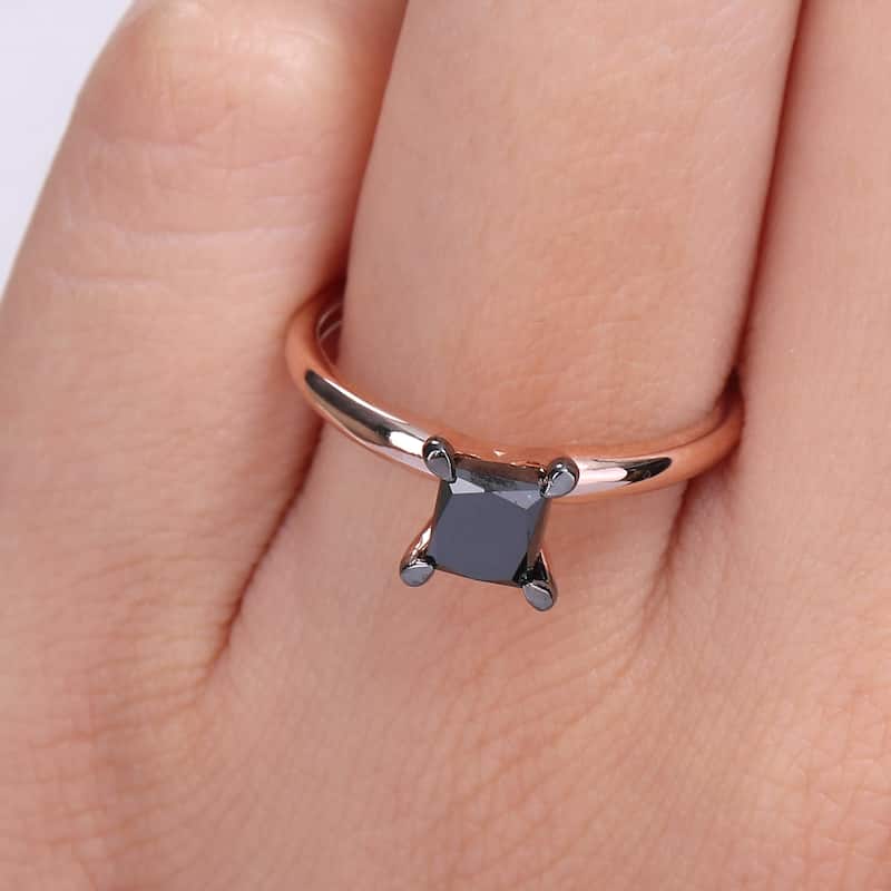 Miadora 1ct TDW Princess-cut Black Diamond Solitaire Engagement Ring in 14k Rose Gold
