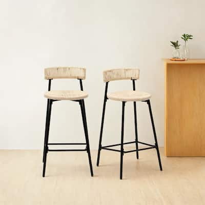 Set of 2 Counter Stools Handwoven Paper Rope Bar Stools Boho Round Dining Pub Chairs for Kitchen