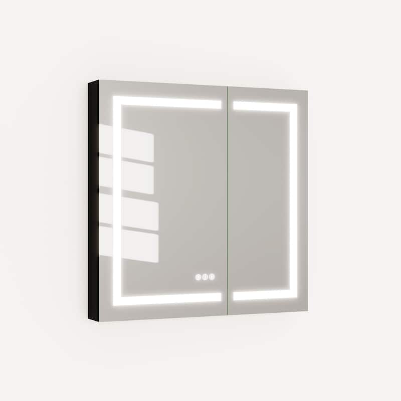 Rectangular Aluminum Recessed/Surface Mount Frameless Anti-Fog Medicine Cabinet with Dimmable LED Lights