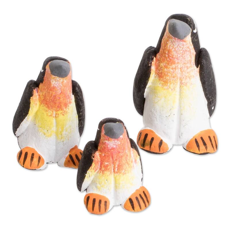 Novica Handmade Penguin Reunion Ceramic Figurines (Set Of 3)